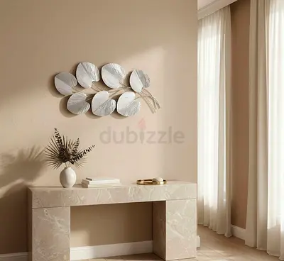 Metal Leaf Wall Art - Decorative Silver Leaf Sculpture: 47*94*4cm