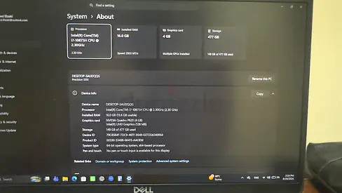 Dell Laptop – Intel Core i7 | 16GB RAM | NVIDIA Quadro P620