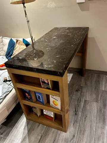 Wooden Side Table with Marble Top and Shelves with 4 chairs