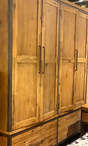 Solid Wood 4-Door Wardrobe with Drawers - Natural Finish