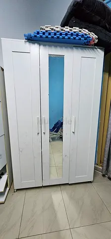 White 3-Door Wardrobe with Mirror — Good Condition
