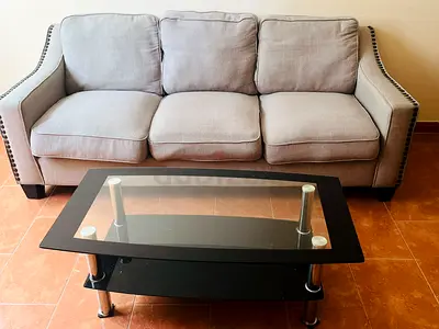3-Seater Sofa + Glass Coffee Table | Good Condition and well maintained