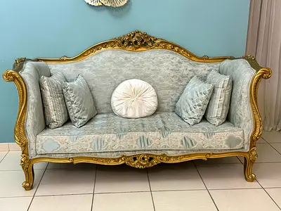 Elegant Classical French-Style Living Room Sofa Set + Marble Center Table