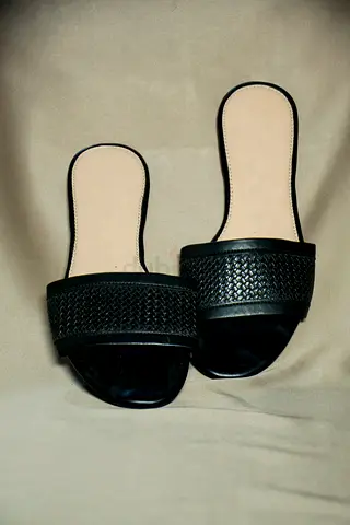 Black Woven Slide Sandals, Size 39 - Good Condition