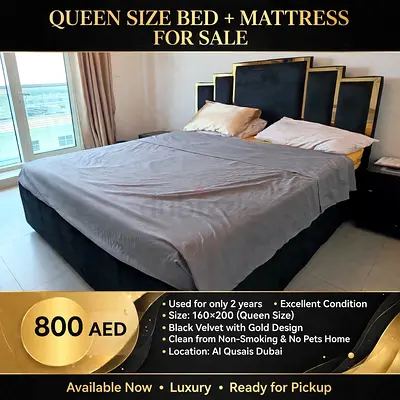Queen size bed and mattress