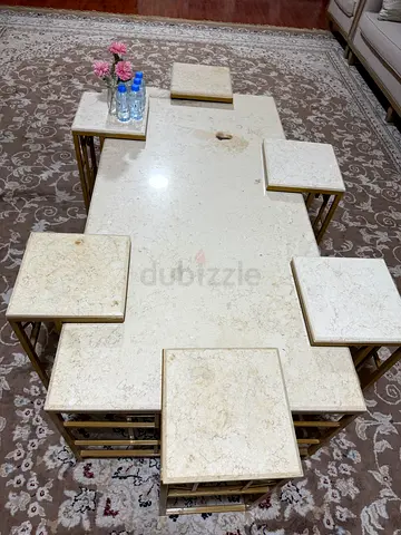 Marble Top Coffee Table with Matching Stools