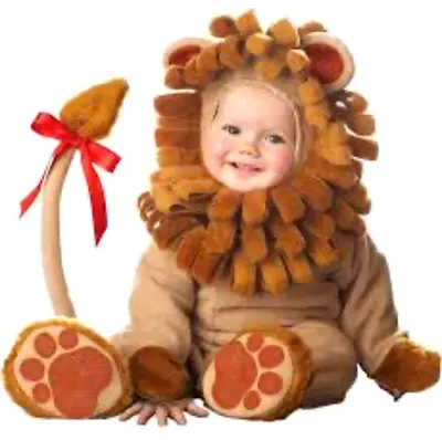 Pre loved baby lion costume - soft plush romper with mane and tail, size suitable for infant/toddler