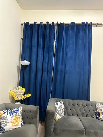 Dark Blue Velvet Curtains - Pair