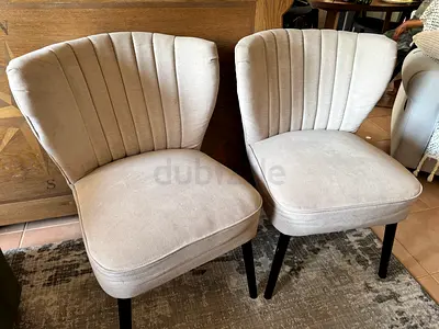 Pair of West Elm beige upholstered accent chairs - good condition
