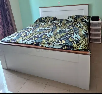 White Wooden Double Bed with Headboard and Storage Base - Good Condition