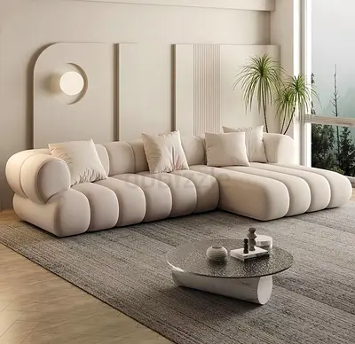 New Customise L Shape Beige Modular Curved Sofa — Modern Low-Profile Sectional
