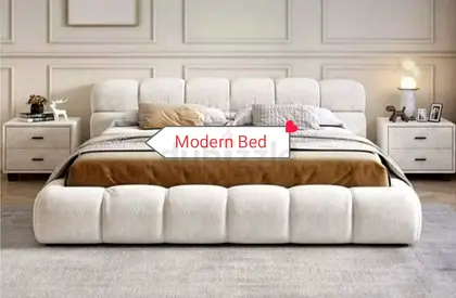 Premium Quality King Size Luxury Fabric Bed With Spring Mattress