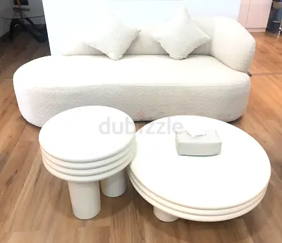 Modern Curved Bouclé Sofa with Matching Scala Coffee & Side Tables