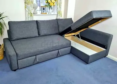 Grey L-shaped Storage Sofa Bed with Chaise - Good Condition