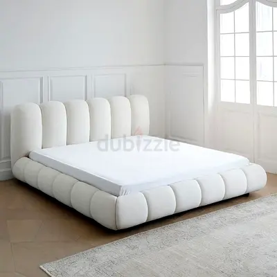 Modern Low-Profile Upholstered White Bed Frame
