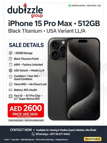 iPhone 15 Pro Max 512GB Black Titanium
USA Variant LL/A - eSIM - Factory Unlocked
Price 2600 Negotia