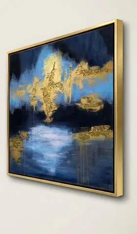 Abstract Sea Landscape Painting | Modern Wall Decor | Blue Gold Theme