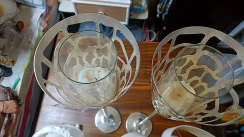 Set of 3 floor/table lamps with white fabric shades - used