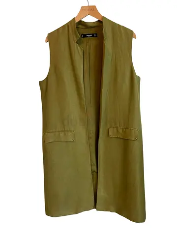 MANGO - Olive Green Sleeveless Long Vest - Size US M