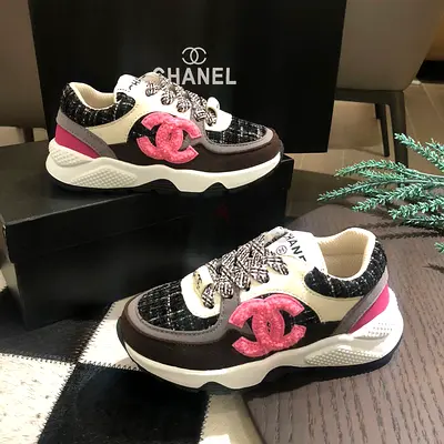 Chanel Chunky Sneakers with Pink CC Logo - Women's Size (preowned)