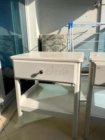 White Wooden Bedside Table with Drawer and Shelf - Set of 2 (Negotiable)