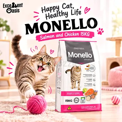 Monello Salmon & Chicken Dry Cat Food 15kg - Sealed Bag