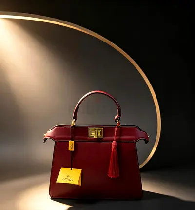 Burgundy Fendi Peekaboo-style Leather Top Handle Bag