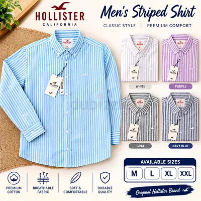 Hollister Men’s Striped Button-Down Shirt - Multiple Colors, Sizes M-XXL