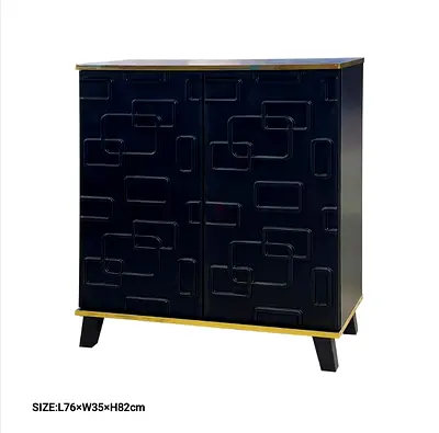 Black Geometric 2-Door Cabinet with Gold Trim (L76 x W35 x H82 cm)