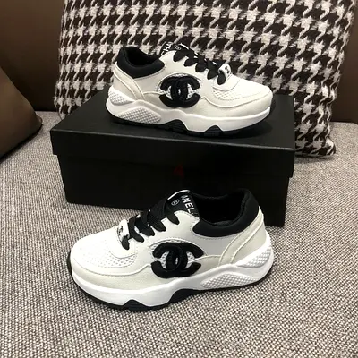 Chanel White & Black Designer-Style Women's Sneakers,