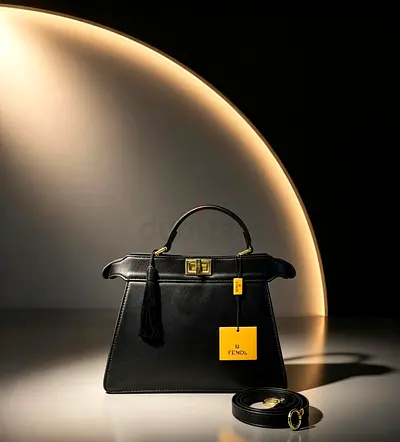 Black Fendi Peekaboo-style Leather Top Handle Bag with Strap