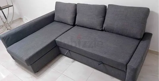 Gray L-shaped Sofa bed with Chaise Good Condition