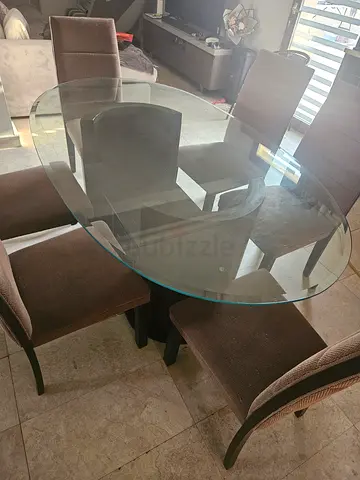 Glass Top Dining Table with 6 Upholstered Chairs (oval)