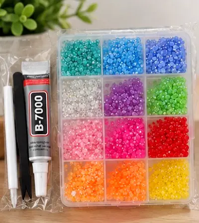 Diamond painting bedazzling kit — 12-color resin beads with applicator & glue