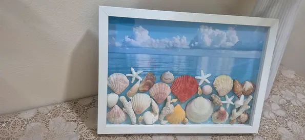 Framed Seashell Shadow Box Wall Art - Beach Theme