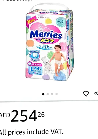Pack of Merries Baby Diapers - Size L (44 pieces) – Unopened