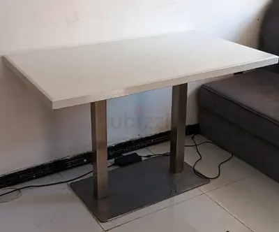 Sturdy white rectangular dining/office table with metal base