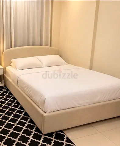 Beige Upholstered Double Bed Frame with Headboard