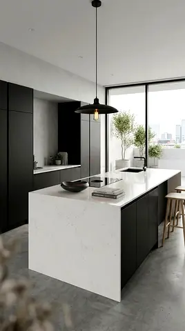 Modern black kitchen island