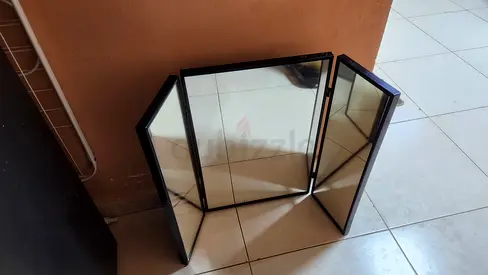 Foldable 3-Panel Standing Mirror — Black Frame, Compact