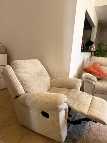 Beige Fabric Recliner Chair - Comfortable Single Seater, Good Condition