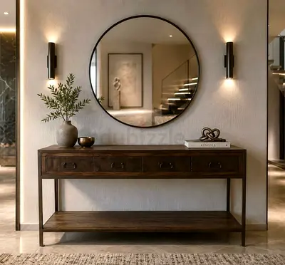 Marina Solid Wood Console Table with Lower Shelf — Rustic Entryway Table