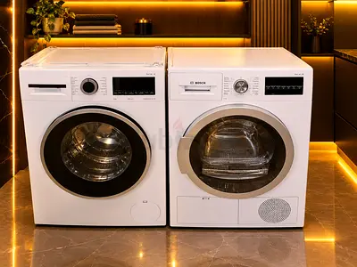 Bosch front load 9kg washer and dryer set (Bosch dryer) - good condition
