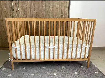 FREE Ikea cot with Skonast foam mattress, bumper pad and fitted sheet