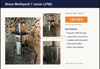 Braun Multiquick 7 Juicer (J700) — 1000W, stainless steel, fully working
