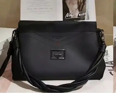 Black Givenchy-style Leather Shoulder Bag with Twisted Strap