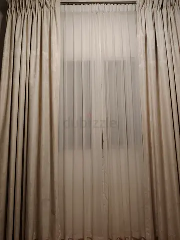 Beige blackout curtains with sheer lining - set of panels