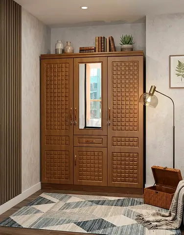 Solid Wood 3-Door Wardrobe with Mirror — brand new