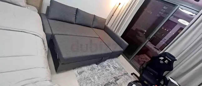 Grey L-shaped Sofa Bed Comfortable Convertible Sofa for Living Room/Guest Room