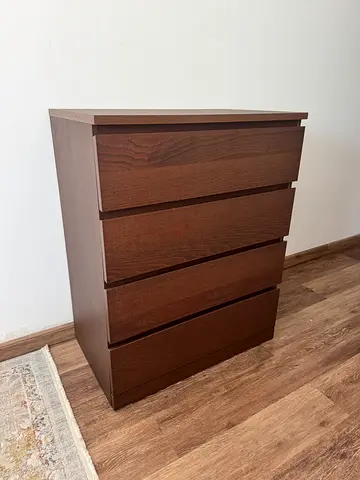 Wood 4-Drawer Dresser / Chest in Dark Walnut - Good Condition